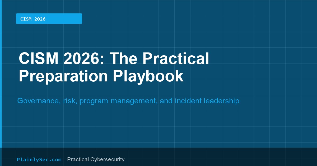 PlainlySec cover for CISM 2026 practical preparation playbook
