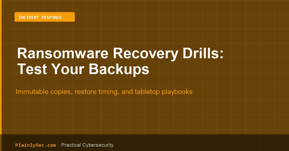 PlainlySec cover for ransomware recovery drills and backup testing